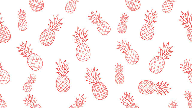 Pineapple fruit pattern red line art graphic for tropical summer and food menu designs