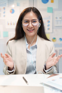 Business Analyst Woman Participating in Online Videocall Meeting