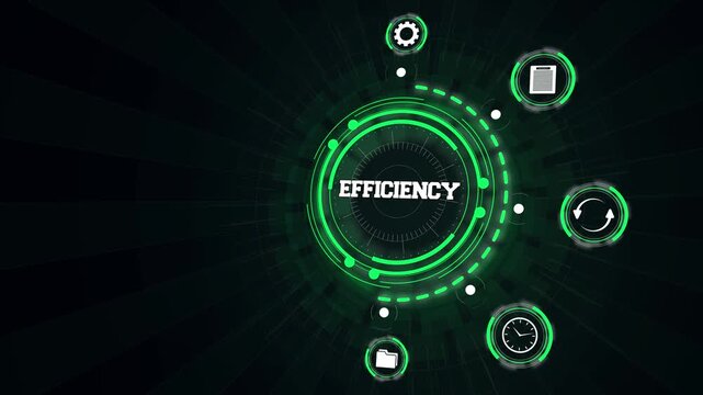 Business efficiency strategy visualization displayed inside glowing green digital hud interface