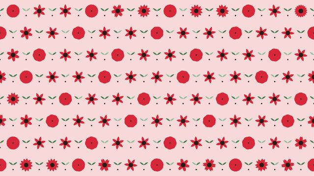 Seamless red narcissus ditsy floral pattern on blush pink
