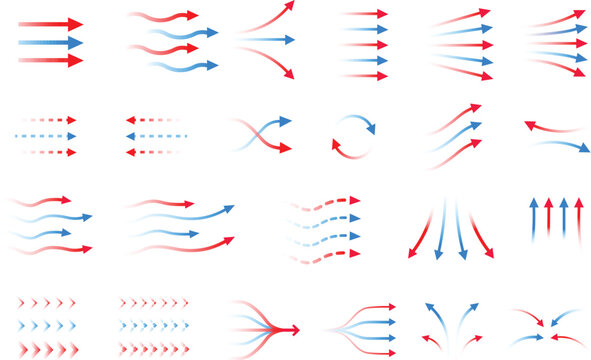 Hot and Cold Air Flow Arrows and Circulation Icons for Climate Control and Ventilation Air Stream Heat Exchange vector