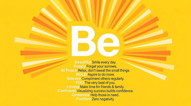 Inspirational Be Typography Poster With Radiant Sunburst Graphic Design Element