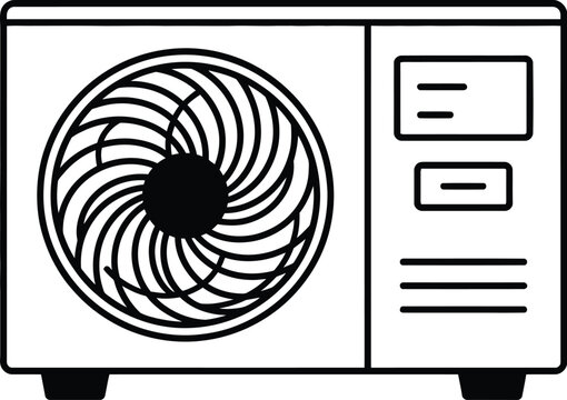 Air conditioner condenser unit depicted in a clean black outline vector style.
