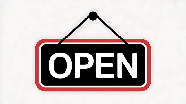 Open sign PNG isolated on transparent background, red and black business shop door signage for retail store and service