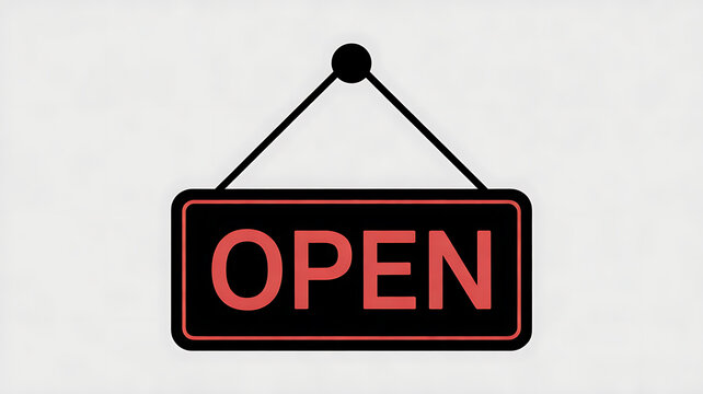 Open sign PNG isolated on transparent background, red and black business shop door signage for retail store and service