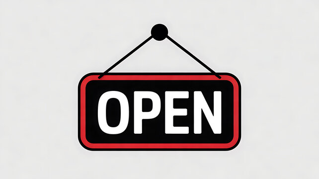 Open sign PNG isolated on transparent background, red and black business shop door signage for retail store and service