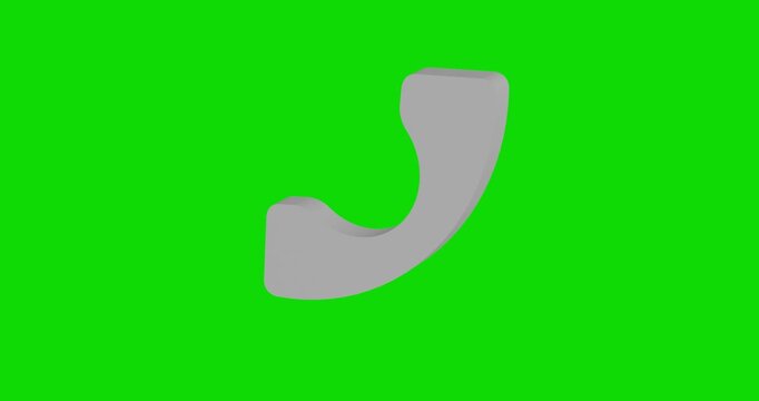 White phone handset symbol spinning around its vertical axis on a green screen background. Seamless looped 4k 3d animation, chroma key