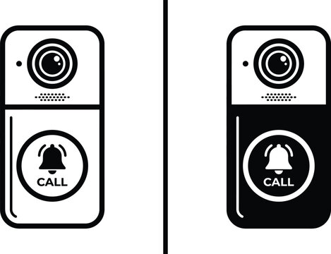Video Doorbell Icon with Camera and Call Button, Line and Glyph