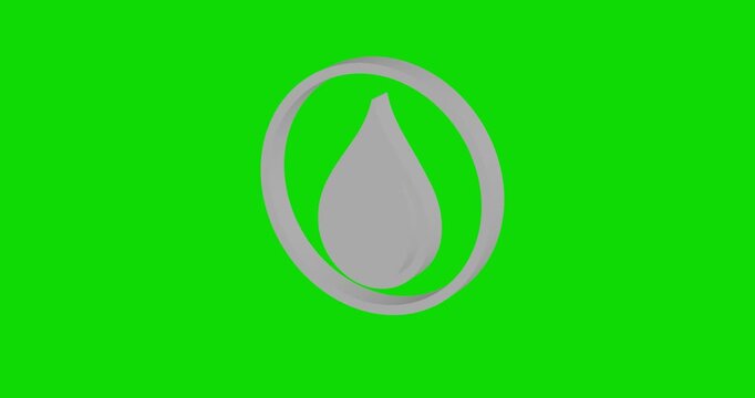 White a drop of oil symbol spinning around its vertical axis on a green screen background. Seamless looped 4k 3d animation, chroma key