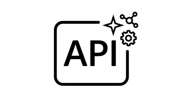 Minimalist API development software interface vector symbol for digital integration and backend web programming systems