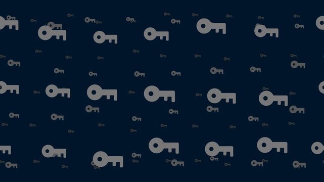 Key symbols drift from left to right in three parallax layers, scattered at random. Seamless looped 4k animation on dark blue background