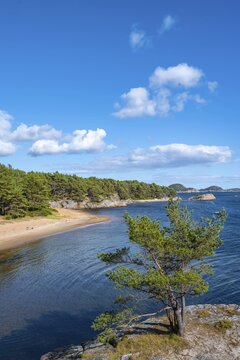 Kanelstranda, coast in Furulunden nature park Park by the Mannefjord, Mandal, Norway