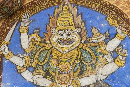 Mural, Hindu deity, Srirangam temple complex, Tiruchirappalli, Tamil Nadu, India