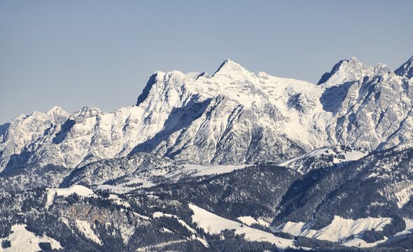 Snow-covered mountains, Loferer Steinberge, Brixen im Thale, Tyrol, Austria
