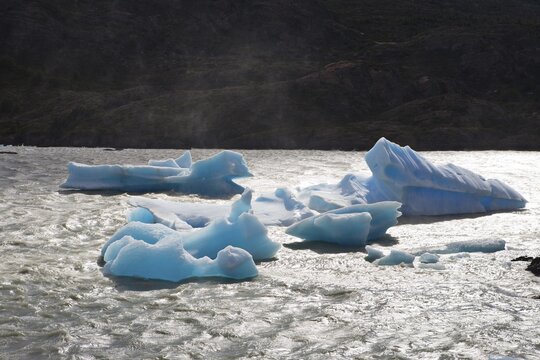 Icebergs in Logo Grey, Torres del Paine National Park, Patagonia, Chile, South America