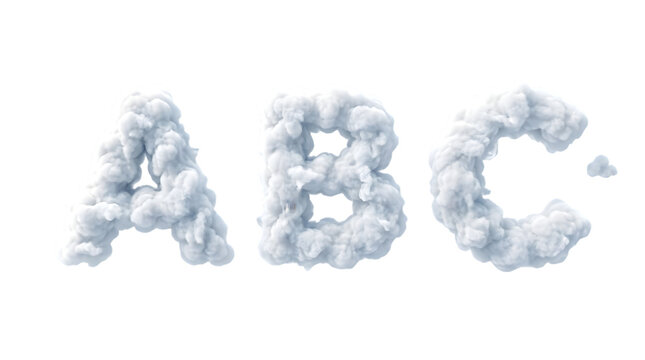 Alphabet letters A B C shaped as realistic fluffy white clouds isolated