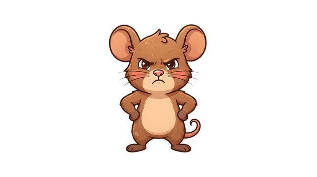 Angry brown mouse character standing with hands on hips isolated cutout