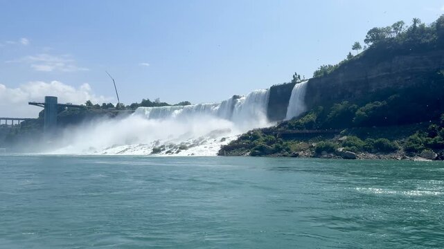 Niagara River, Skylon Tower, city skyline, sightseeing boat ride, Niagara Falls, Canada. g2.