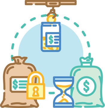 Automated monthly payment plan concept illustrates efficient financial management. Showing a calendar with home payments and a system handling recurring financial obligations through digital processes