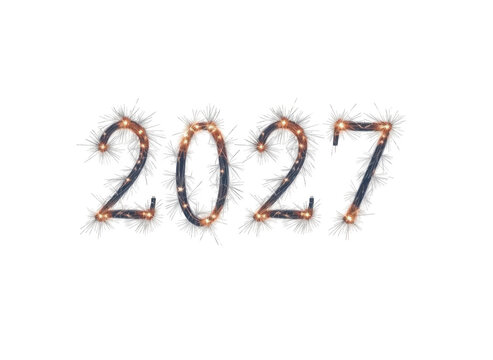 Celebrating 2027 new year with glowing sparkler numbers