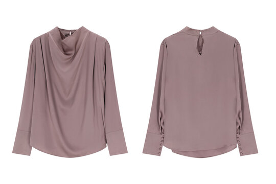 Mauve cowl neck blouse with long sleeves isolated on transparent background