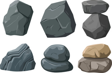 Various grey stone boulders and rock piles vector illustration. © Alhamdulillah Allah 