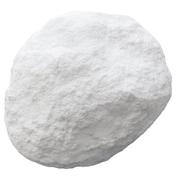 A snow ball is isolated on a clear background. This 3D render shows the round shape and texture of the snow ball. It is made from white material and