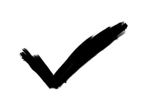 Hand Drawn Textured Brush  checkmark in Black Ink on Transparent Background for Graphic Design