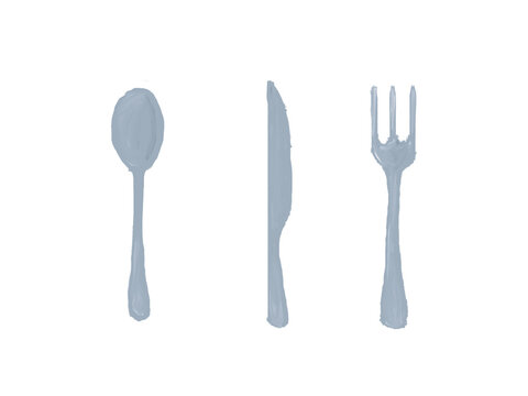 Hand Drawn Spoon Knife and Fork Set, Kitchen Cutlery Utensils, Transparent Background for Graphic Design