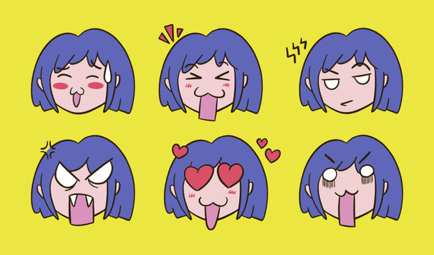 Anime girl expression set