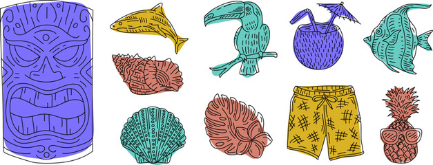 Hawaii elements doodle set © Vexels
