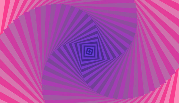 Abstract rotating squares tunnel background in pink and purple gradient, hypnotic geometric vector design