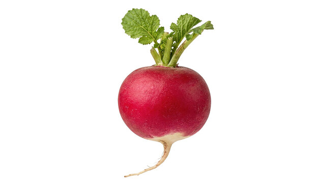 Fresh red radish with green leaves and long root on black background