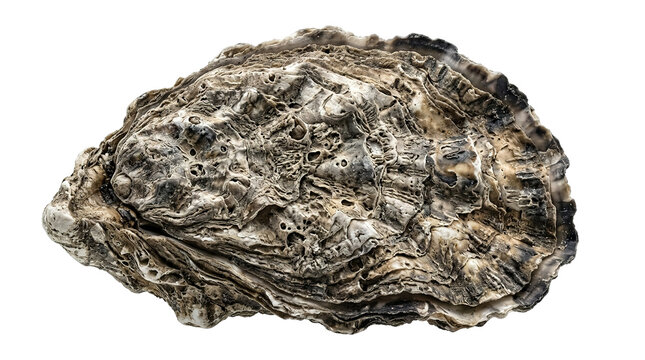 Close-up of a detailed oyster shell with textured layers and organic patterns