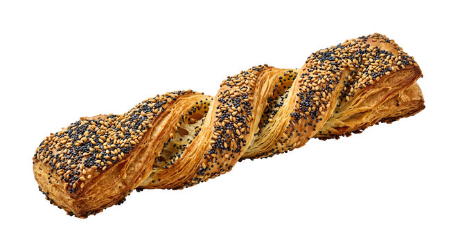 Danish fr&oslash;snapper breakfast pastry with long twisted laminated dough Isolated on White Background