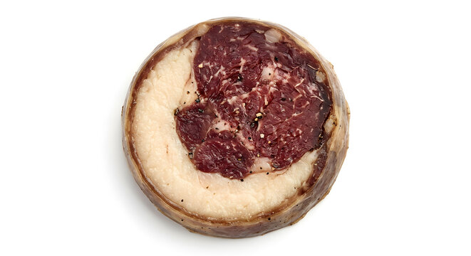 Kazakh qazi horse sausage slice with large circular cross-section Isolated on White Background