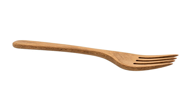 Wooden fork utensil on white background for dining and cooking