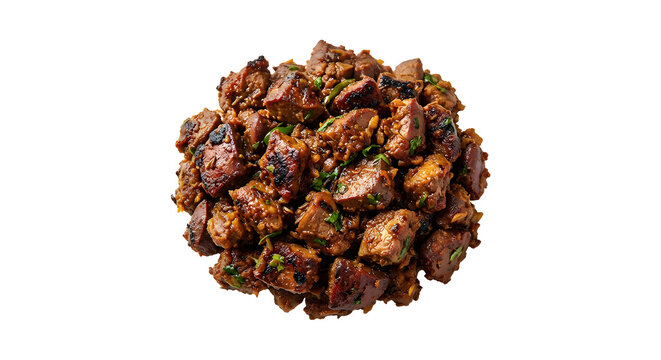 Compact cluster of Pakistani kata kat chopped offal with small browned Isolated on White Background