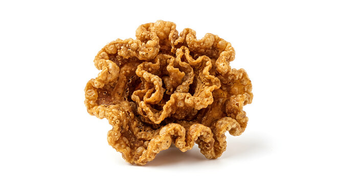 Filipino chicharon bulaklak, one ruffled flower-like piece of fried Isolated on White Background