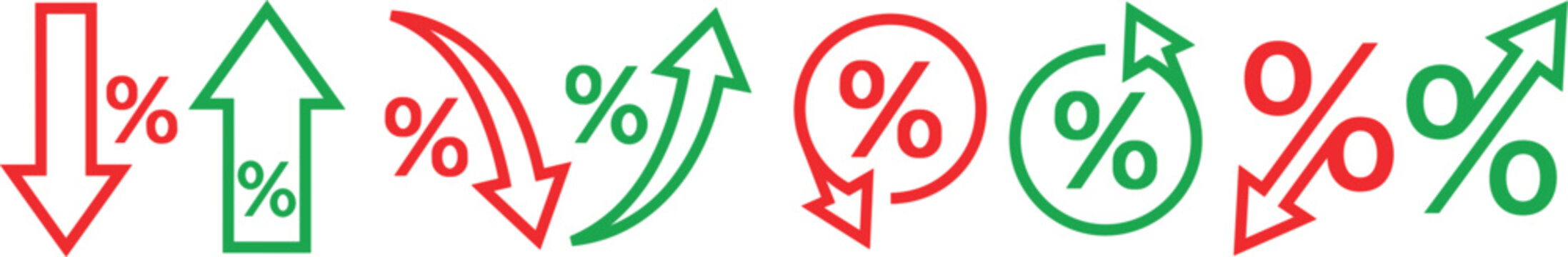 Percentage Arrow Icon Set Showing Upward and Downward Trends Representing Interest Rate Fluctuations Financial Profit Gain Stock Market Value Movements and Economic Statistics
