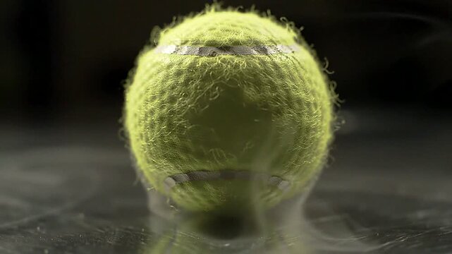 Closeup macro view of a yellow fuzzy tennis ball with detailed texture and soft lighting