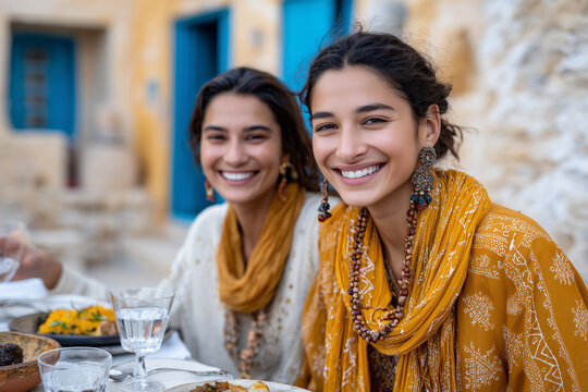 Traveler Sharing Intimate Meal with Local Host at Traditional Dining Table for Cultural Travel Campaigns

