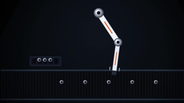 Mechanical Arm Animation with Progress Indicator on Dark Background