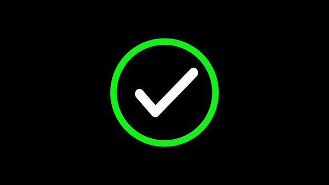 Animated green checkmark on black background, minimalist success and approval symbol for ui tick confirm