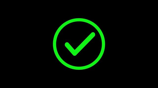 Animated green checkmark on black background, minimalist success and approval symbol for ui and digital interfaces