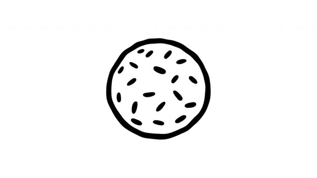 Cookie For Bakery Menus And Dessert Promotions Hand Drawn Doodle Animation. Biscuit And Sweet Snack Symbol. Animated Food Element For Recipe Content. 4K Loop With Alpha Channel.