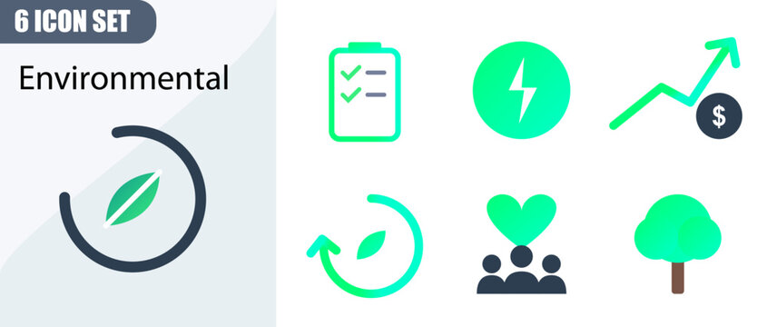 Environmental icon set featuring green elements for sustainable business branding
