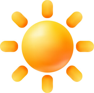 Bright golden sun icon with rounded rays for weather forecasts and summer designs