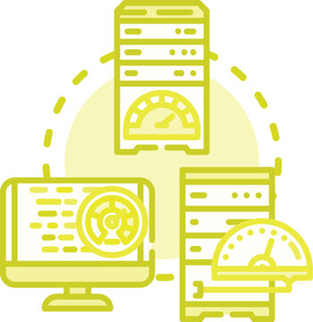 Evaluating system performance under stress concept. Monitoring saturation, contention resilience, stability benchmarking icon vector illustration