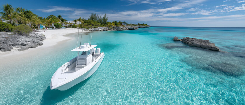 Luxury Real-Estate Specialist Arriving by Boat at Private Island for Elite Property Campaigns

